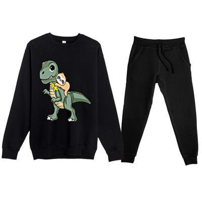 Sloth Riding Dinosaur Autism Awareness Cute Trex Puzzle Gift Premium Crewneck Sweatsuit Set