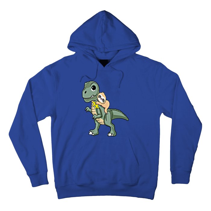 Sloth Riding Dinosaur Autism Awareness Cute Trex Puzzle Gift Hoodie