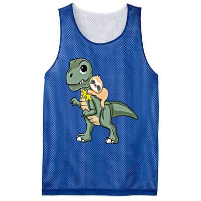 Sloth Riding Dinosaur Autism Awareness Cute Trex Puzzle Gift Mesh Reversible Basketball Jersey Tank