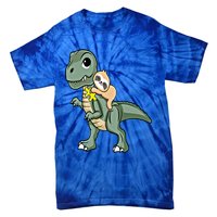 Sloth Riding Dinosaur Autism Awareness Cute Trex Puzzle Gift Tie-Dye T-Shirt