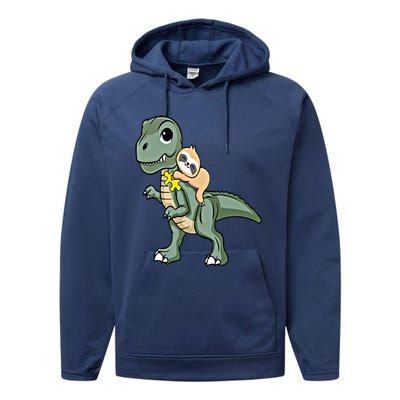 Sloth Riding Dinosaur Autism Awareness Cute Trex Puzzle Gift Performance Fleece Hoodie