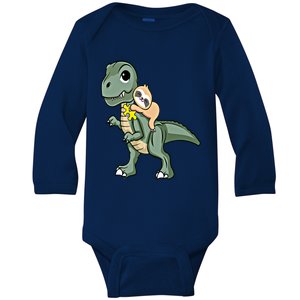 Sloth Riding Dinosaur Autism Awareness Cute Trex Puzzle Gift Baby Long Sleeve Bodysuit