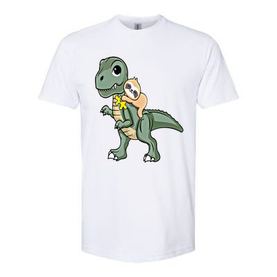 Sloth Riding Dinosaur Autism Awareness Cute Trex Puzzle Gift Softstyle CVC T-Shirt