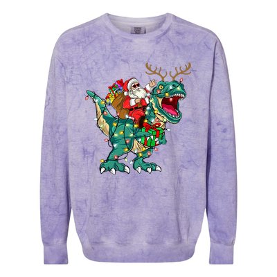 Santa Riding Dinosaur T rex Deer Christmas Colorblast Crewneck Sweatshirt