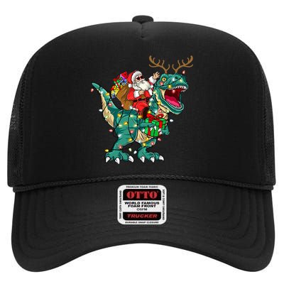 Santa Riding Dinosaur T rex Deer Christmas High Crown Mesh Back Trucker Hat