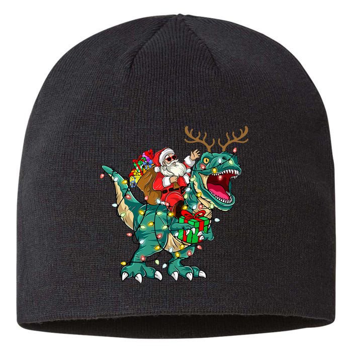 Santa Riding Dinosaur T rex Deer Christmas Sustainable Beanie