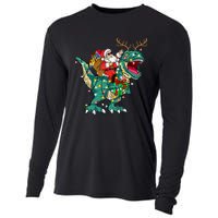 Santa Riding Dinosaur T rex Deer Christmas Cooling Performance Long Sleeve Crew