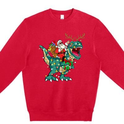 Santa Riding Dinosaur T rex Deer Christmas Premium Crewneck Sweatshirt