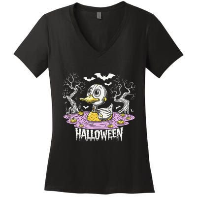 Spooky Rubber Duck Halloween Custome Cool Duckling Lover Women's V-Neck T-Shirt