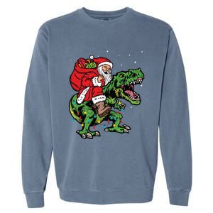 Santa Riding Dinosaur T Rex Deer Xmas Christmas Gift Garment-Dyed Sweatshirt