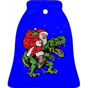 Santa Riding Dinosaur T Rex Deer Xmas Christmas Gift Ceramic Bell Ornament