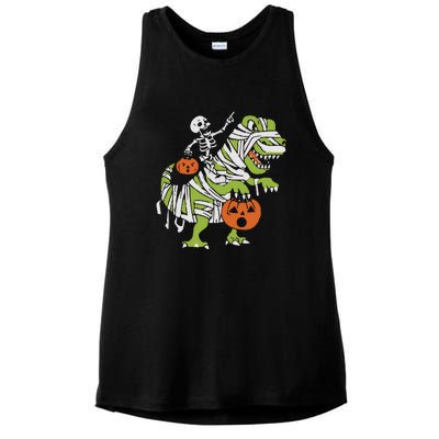 Skeleton Riding Dinosaur Halloween Ladies PosiCharge Tri-Blend Wicking Tank