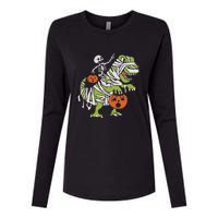 Skeleton Riding Dinosaur Halloween Womens Cotton Relaxed Long Sleeve T-Shirt