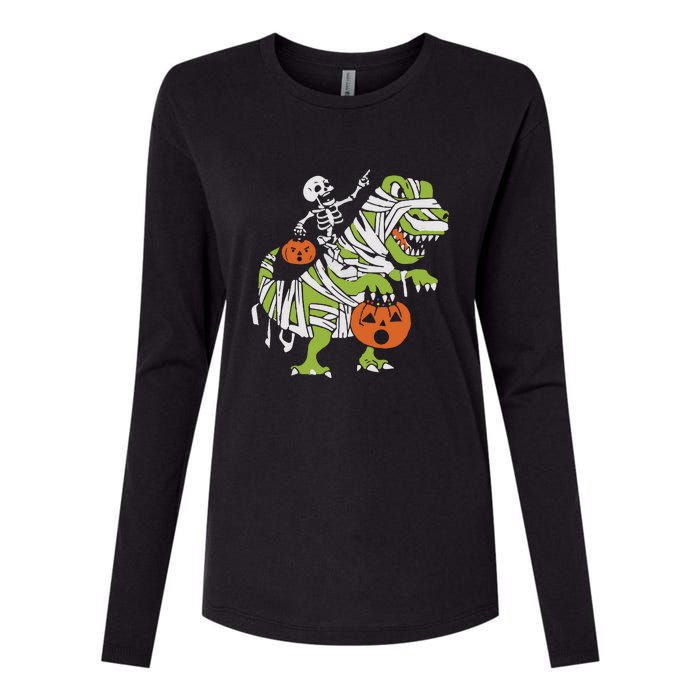 Skeleton Riding Dinosaur Halloween Womens Cotton Relaxed Long Sleeve T-Shirt