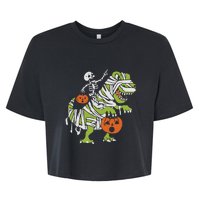 Skeleton Riding Dinosaur Halloween Bella+Canvas Jersey Crop Tee