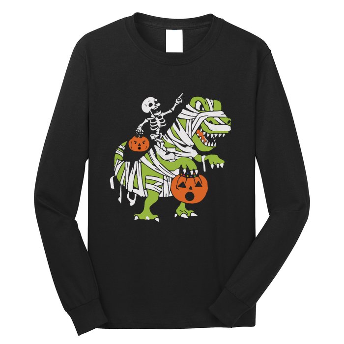 Skeleton Riding Dinosaur Halloween Long Sleeve Shirt