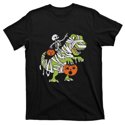 Skeleton Riding Dinosaur Halloween T-Shirt