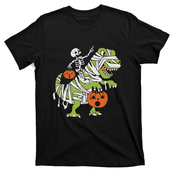 Skeleton Riding Dinosaur Halloween T-Shirt