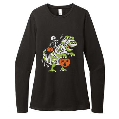 Skeleton Riding Dinosaur Halloween Womens CVC Long Sleeve Shirt