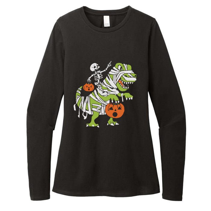 Skeleton Riding Dinosaur Halloween Womens CVC Long Sleeve Shirt