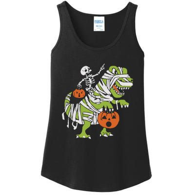 Skeleton Riding Dinosaur Halloween Ladies Essential Tank