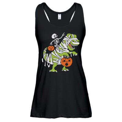 Skeleton Riding Dinosaur Halloween Ladies Essential Flowy Tank