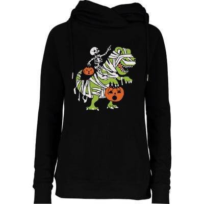 Skeleton Riding Dinosaur Halloween Womens Funnel Neck Pullover Hood