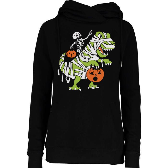 Skeleton Riding Dinosaur Halloween Womens Funnel Neck Pullover Hood