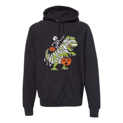 Skeleton Riding Dinosaur Halloween Premium Hoodie