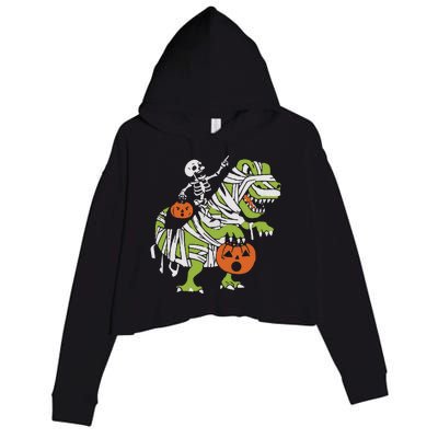 Skeleton Riding Dinosaur Halloween Crop Fleece Hoodie