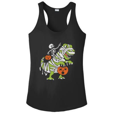 Skeleton Riding Dinosaur Halloween Ladies PosiCharge Competitor Racerback Tank