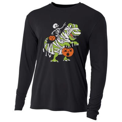 Skeleton Riding Dinosaur Halloween Cooling Performance Long Sleeve Crew