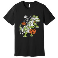 Skeleton Riding Dinosaur Halloween Premium T-Shirt