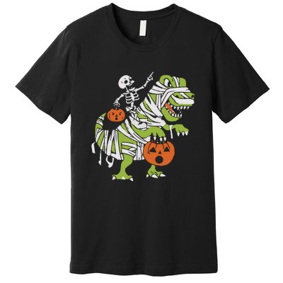 Skeleton Riding Dinosaur Halloween Premium T-Shirt