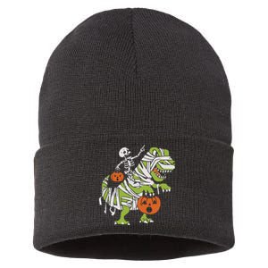 Skeleton Riding Dinosaur Halloween Sustainable Knit Beanie