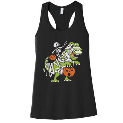 Skeleton Riding Dinosaur Halloween Women's Racerback Tank