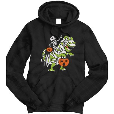 Skeleton Riding Dinosaur Halloween Tie Dye Hoodie