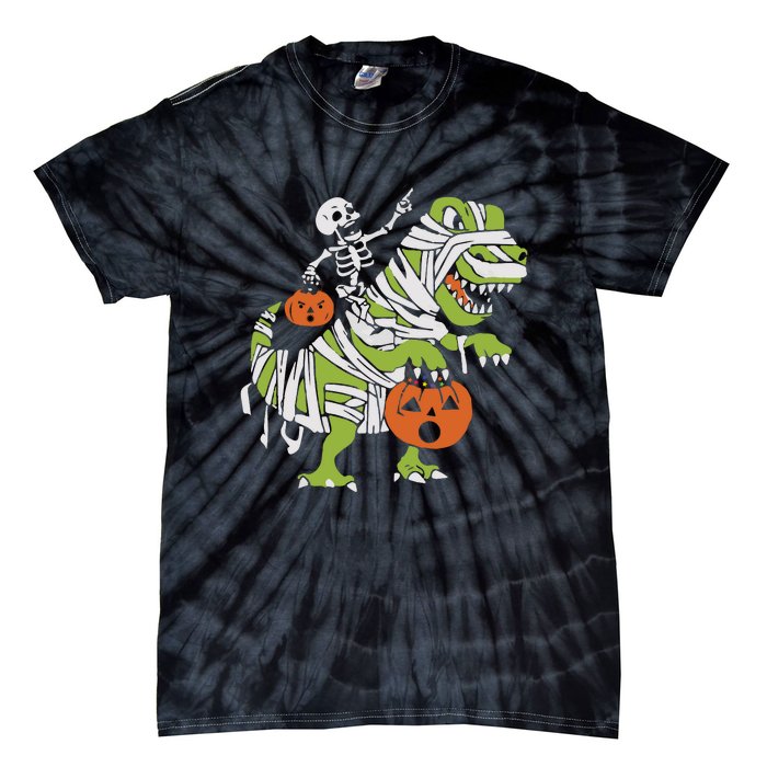 Skeleton Riding Dinosaur Halloween Tie-Dye T-Shirt