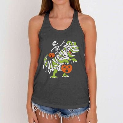 Skeleton Riding Dinosaur Halloween Women's Knotted Racerback Tank