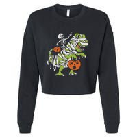 Skeleton Riding Dinosaur Halloween Cropped Pullover Crew