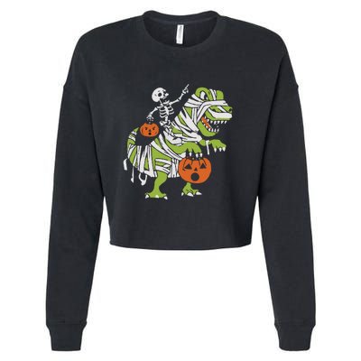 Skeleton Riding Dinosaur Halloween Cropped Pullover Crew