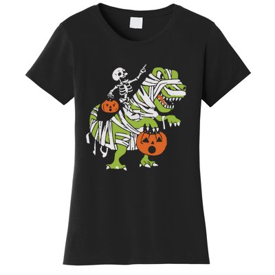 Skeleton Riding Dinosaur Halloween Women's T-Shirt