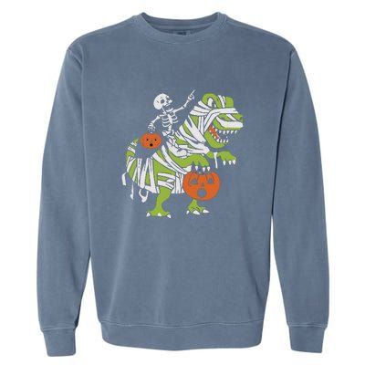 Skeleton Riding Dinosaur Halloween Garment-Dyed Sweatshirt