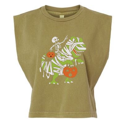 Skeleton Riding Dinosaur Halloween Garment-Dyed Women's Muscle Tee