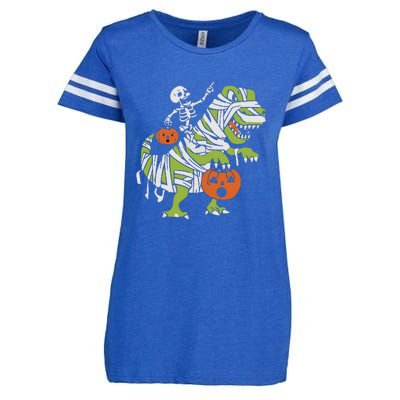 Skeleton Riding Dinosaur Halloween Enza Ladies Jersey Football T-Shirt