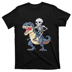 Skeleton Riding Dinosaur T Rex Halloween T-Shirt