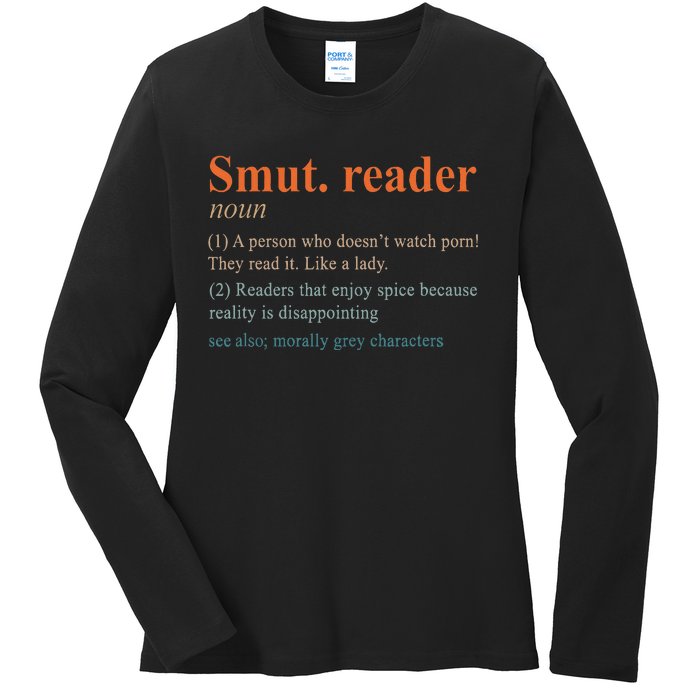 Smut Reader Definition Spicy Book Romance Reading Bookish Ladies Long Sleeve Shirt