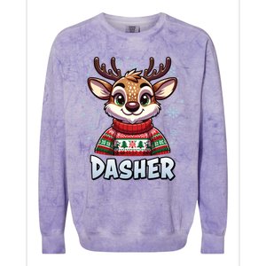 Santa’S Reindeer Dasher Xmas Group Costume Colorblast Crewneck Sweatshirt