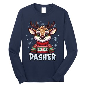 Santa’S Reindeer Dasher Xmas Group Costume Long Sleeve Shirt