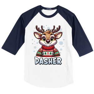 Santa’S Reindeer Dasher Xmas Group Costume Baseball Sleeve Shirt